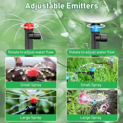 125FT Drip Irrigation System, Automatic Drip Irrigation Kit with 5/16" Main Tube & 1/4" Branch Tubing, Adjustable Drip Emitters, Garden Watering System for Flower Bed, Raised Beds, Lawn, Greenhouses - size: 26FT Main Tube+ 99FT 1/4'' Tube