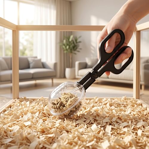 Mini Dustpan and Brush Set, Reptile Scoop Feeding Tool, Stainless Steel Straight & Curved Tweezers for Small Animals – Hamsters, Hedgehogs, Rats, Guinea Pigs, Lizards, Reptiles (Black)