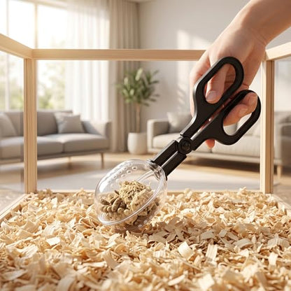 Mini Dustpan and Brush Set, Reptile Scoop Feeding Tool, Stainless Steel Straight & Curved Tweezers for Small Animals – Hamsters, Hedgehogs, Rats, Guinea Pigs, Lizards, Reptiles (Black)