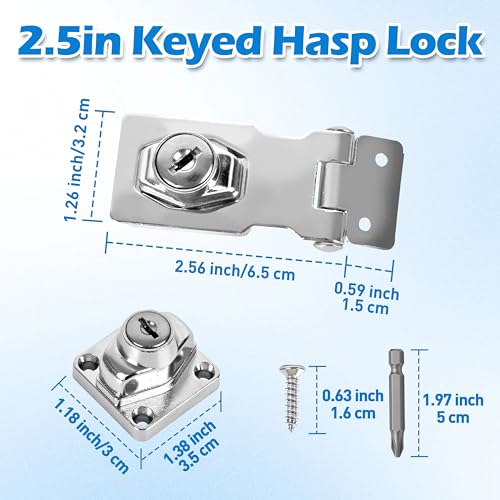2 Pcs keyed Hasp Lock,2.5 inch keyed hasp Locks Twist knob keyed Locking hasp for Cabinet Small Door,Hasp Lock with Keys,Metal Safety Hasp Latches (2 Pcs Silver, 2.5 inch) - color: 2 Pcs Silver, size: 2.5 Inch