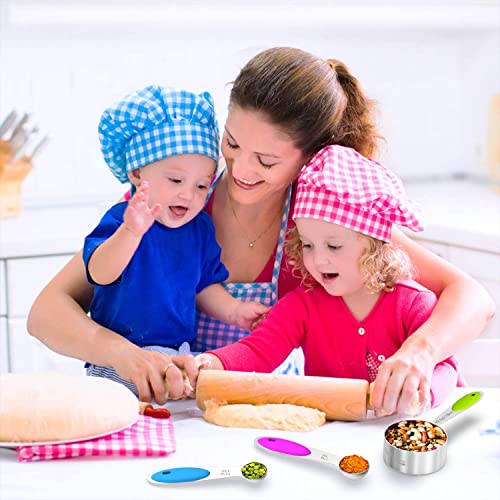 Wildone Stainless Measuring Cups and Spoons Set with Silicone Handle, 16pcs | 8 Measuring Cups and 8 Measuring Spoons, Nesting Design, Heavy Duty for Measuring Dry/Liquid Ingredients, Multicolor - color: Multicolor