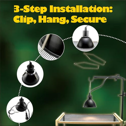 4pcs Reptile Heat Lamp Clips & Hangers Kit - 2x Spring Clips + 2x Dual Lamp Stands for 5.5"/8.5" Domes, Secure Mounting for Terrarium UVB/Heating Lights, Glass Habitat Accessories Stainless Steel - size: 4 Pack