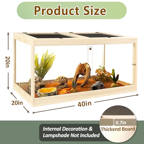 Bearded Dragon Tank 64 Gallon, Tempered Glass Reptile Tank with Meatl Mesh Roof and Front Sliding Door, Anti-Scratch Lizard Tank,Spacious Reptile Enclosure for Snakes,Lguanas, Chameleons (Oak) - color: Oak, size: 64Gallons,40"x20"x20"