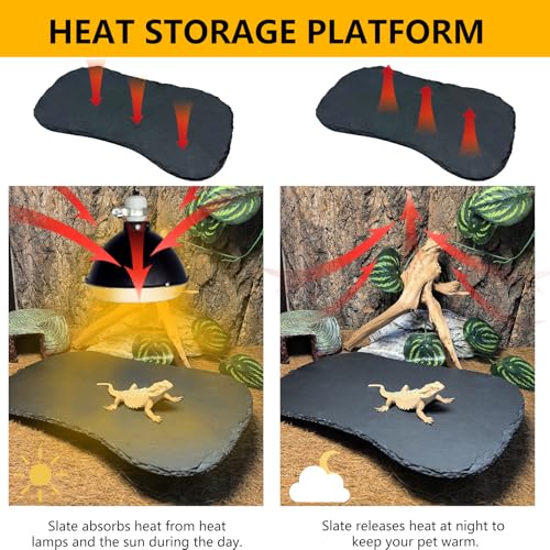Reptile Basking Platform 15.0''x7.5'' Turtle Rock Plate Food Bowl Feeding Dish Tortoise Resting Bathing Slate for Lizard Gecko Bearded Dragon Chameleon Snake Frog - size: 15.0''x7.5''(1PCS)