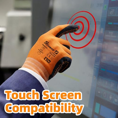 Schwer 3/6/12 Pairs Safety Work Gloves, MicroDot Abrasion & Grip, LT5619, S | Certified to Level 6 Abrasion, Strong Grip, Microfoam Nitrile Coated, Touchscreen, 3D-Comfort, A1 Cut Resistant, Gardening - size: Small