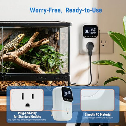 Digital Temperature Controller, Thermostat Outlet with LCD Display | 15A/1800W, Heating & Cooling Mode, -40℉~210℉, 4 Timing Modes, For Greenhouse Incubator Homebrew Reptile Tank