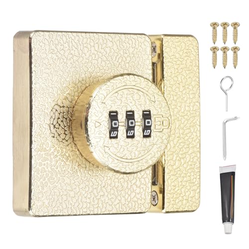 PATIKIL Barn Door Combination Lock with Password, 3 Digit Mechanical Password Lock for Sliding Door Gate Cabinets Closet, Gold - color: Gold