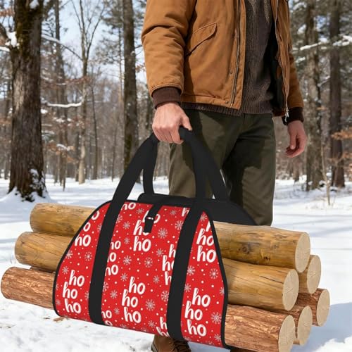 AMRANDOM Santa Claus Laugh Christmas Firewood Log Carrier Tote Outdoor Large Capacity Firewood Carrier Bag with Handles - color: Color1027