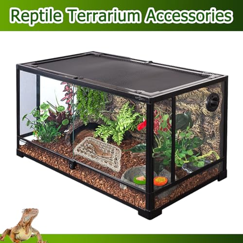QWR Bearded Dragon Tank Accessories, Reptile Hammock Basking Platform - Jungle Climbing Vines and Leaves Bed Habitat Décor for Snake Gecko Lizard Chameleon Hiding& Climbing.