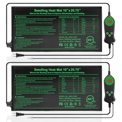 Seedling Heat Mat with Built-in Temperature Controller (2 Pack), 10" x 20.75" Plant Heating Pad with Thermostat for Indoor Seed Starting Germination Hydroponics Waterproof - size: 10" x 20.75" in Thermostat 2 Pack