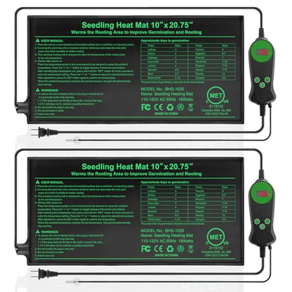 Seedling Heat Mat with Built-in Temperature Controller (2 Pack), 10" x 20.75" Plant Heating Pad with Thermostat for Indoor Seed Starting Germination Hydroponics Waterproof - size: 10" x 20.75" in Thermostat 2 Pack