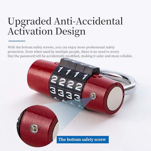 4-Digit Combination Lock, Red Shackle for School Gym Locker | Ideal for sports, toolbox, case, hasp storage. - size: 3.5" red