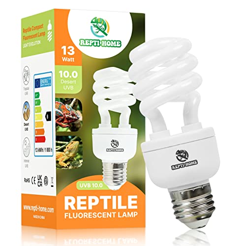 UVB Reptile Light 10.0, 13W Desert UVA UVB Bulb for Reptiles, Compact Desert Terrarium Lamp, Reptile UVB Light Bulb for Bearded Dragon, Lizard, Tortoise, Snake, Gecko - size: 10.0-13