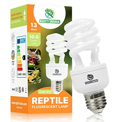 UVB Reptile Light 10.0, 13W Desert UVA UVB Bulb for Reptiles, Compact Desert Terrarium Lamp, Reptile UVB Light Bulb for Bearded Dragon, Lizard, Tortoise, Snake, Gecko - size: 10.0-13