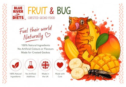 Blue River Diets Crested Gecko Diet | Fruit & Bug | All Natural Low Fat Complete Gecko Food | 2.1oz