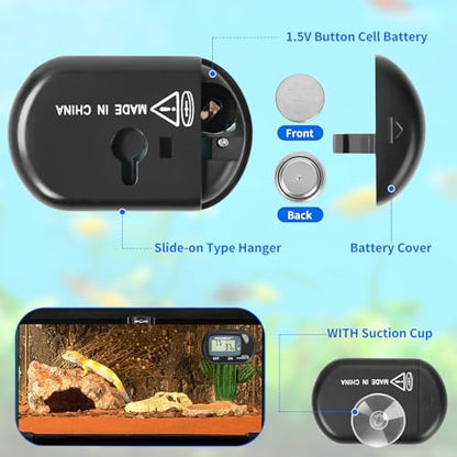AQUANEAT 2 Packs Reptile Thermometer Hygrometer Digital Display Temperature and Humidity Moniter for Reptiles Rearing Box with Suction Cup… - size: 2 Packs