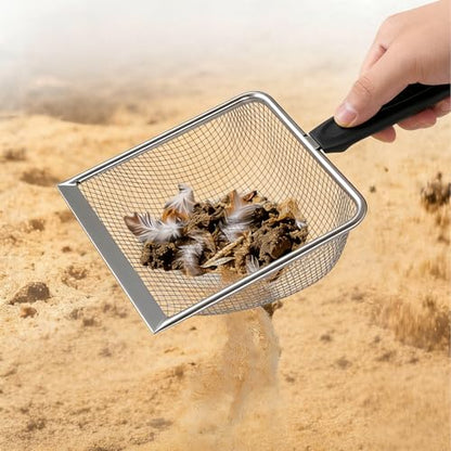2 Pack Chicken Poop Scooper for Coop, Mesh Sifting Shovel 3.8mm 5mm Holes | 5.5" Metal Chicken Coop Rake and Scoop Cleaning Tool, Scooper Shovel for Sifting Sand, Litter, Chicken Supplies - size: 5.5" 2 Set