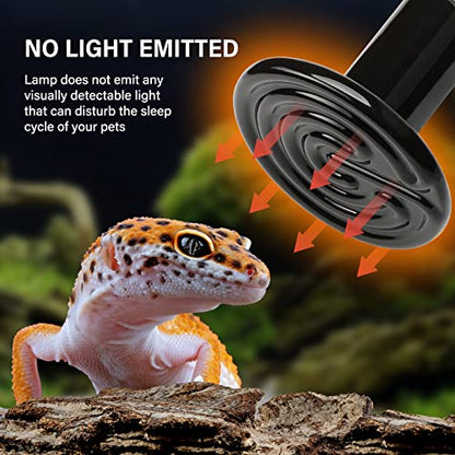 HealSmart Reptile Heat Lamp 100W 2-Pack Ceramic Heat Emitter, No Light Emitting Infrared Heat Bulbs for Amphibian Pet Brooder Coop Incubating Chicken, Lizard Bearded Dragon Turtle Snake Terrarium - size: 100 Watts, style: D-85mm (3.35") *2 Pcs