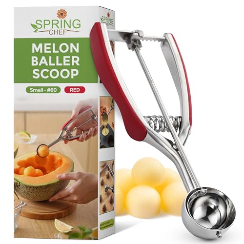 Spring Chef Small Stainless Steel Melon Baller Scoop #60, 1 Tablespoon, Red | Premium 2" Cookie Scoop for Baking with Soft Grip & Trigger Release, Melon Scooper, Small Ice Cream Scoop, Dishwasher Safe - color: Red, size: #60 - Small - 1 Tbsp