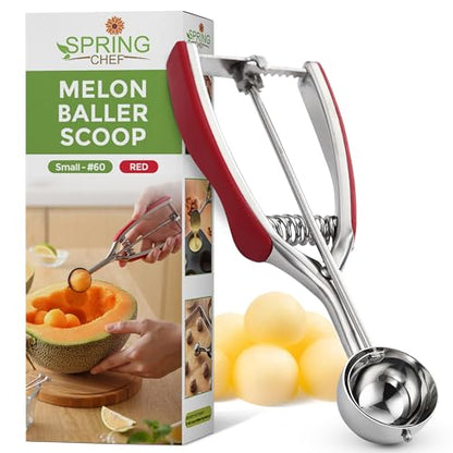 Spring Chef Small Stainless Steel Melon Baller Scoop #60, 1 Tablespoon, Red | Premium 2" Cookie Scoop for Baking with Soft Grip & Trigger Release, Melon Scooper, Small Ice Cream Scoop, Dishwasher Safe - color: Red, size: #60 - Small - 1 Tbsp