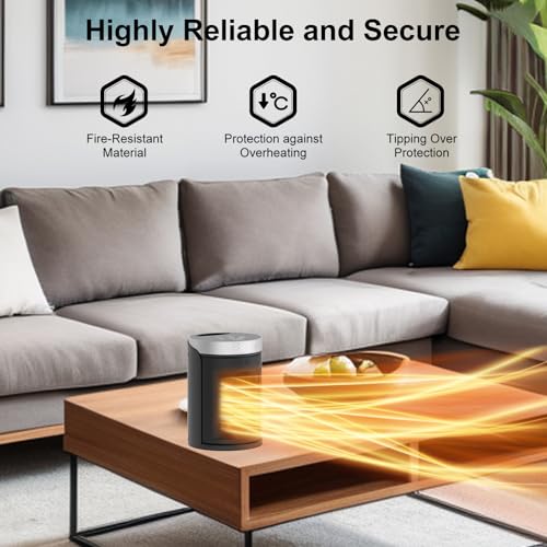 Space Heater, AUBKN Small Portable Electric Heaters for Indoor Use with Thermostat and Remote,12H Timer, 5 Mode, 1500W PTC Ceramic Fast Safety Heat for Home Office Bedroom