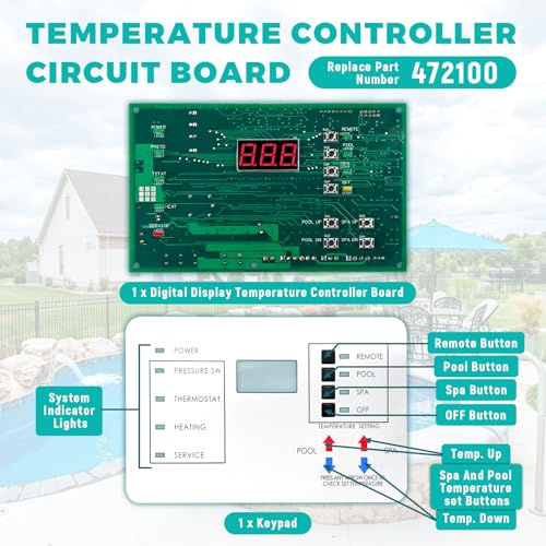 472100 Digital Display Temperature Controller Board Fit for Pentair MiniMax NT Series Pool and Spa Heater Fit for HTR 200 250 300 400 Models, Includes Temperature Control Board and Keypad