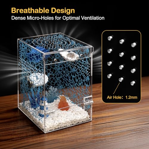 Jumping Spider Enclosure Starter Kit,Escape Proof Ocean Terrarium | Praying Mantis Terrariums,Transparent Acrylic Complete Bug Habitat,All In One Arboreal Tarantula Cribs Cage,Insect Container - color: Blue, size: Small