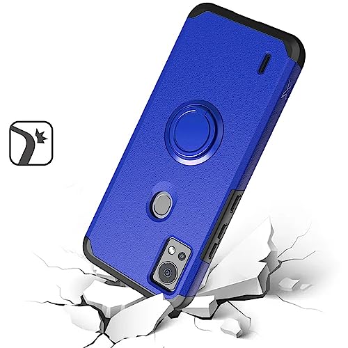for AT&T SL112A 6782D / Cricket SL112C Shockproof Ring Stand Hybrid Cover Phone Case + Tempered Glass + Extreme Band + Stylus Pen + Pry Tool (Blue) - color: Blue
