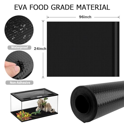 120 Gallon Reptile Terrarium Liner, Bearded Dragon Mat for 4x2x2 Enclosure | Bearded Dragon Tank Accessories 24 inch Wide, Reptile Flooring Carpet Substrate for Leopard Gecko,Lizard, 24" X 96", Black - size: 24 X 96-inches