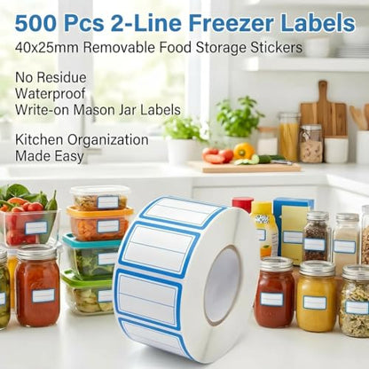 500Pcs 40x25mm 2-Line Blue Border Freezer Labels, Writable Stickers | 500Pcs 40x25mm labels; removable writable adhesive for jars, containers, meal prep, pantry storage, and freezer use. - color: 500pcs Blue 2-line