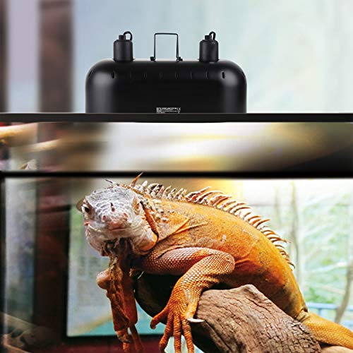 15inch Dual Reptile Light Fixture Dual Reptile Heat Lamp | Max 150W, Separate Switches, Double Dome Lamp UVB Light Fixture for Bearded Dragon, Turtles, Snake and Lizard Terrarium - size: 15inch with fixture only