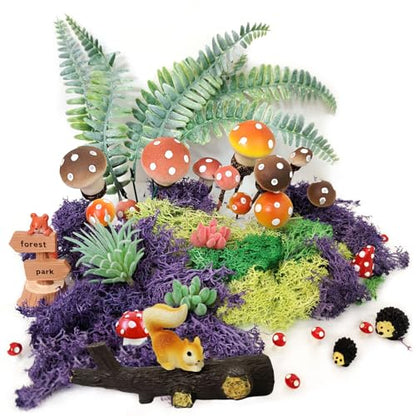 37 Pcs Fairy Wild Garden Supplies, Miniature Mushrooms Statues with Fake Moss for Fairy Outdoor Garden Micro Landscape Terrarium Plant Pots Bonsai Decor