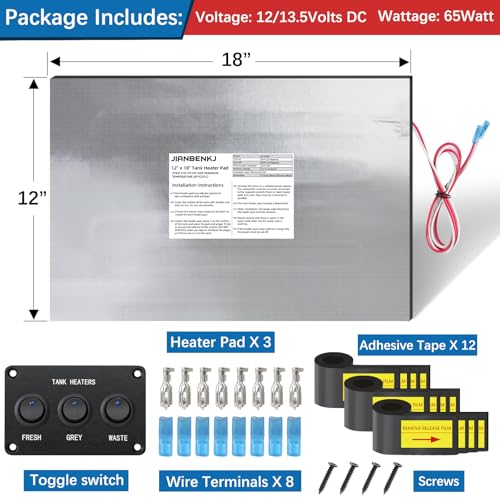 RV Tank Heater Pad 12V/13.5V,12"x18"RV Holding Tank Heater w/Thermostat-3pk | RV Water Tank Heater Pad for Camper/Trailer/Marine/Motorhome,Up to 50Gallon Fresh Grey Black Water,Automatic Prevent Freezing - style: 12/13.5V-3PCS
