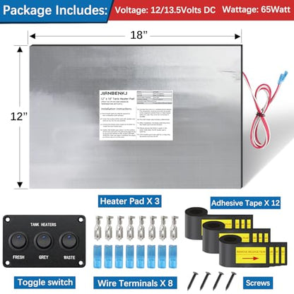 RV Tank Heater Pad 12V/13.5V,12"x18"RV Holding Tank Heater w/Thermostat-3pk | RV Water Tank Heater Pad for Camper/Trailer/Marine/Motorhome,Up to 50Gallon Fresh Grey Black Water,Automatic Prevent Freezing - style: 12/13.5V-3PCS
