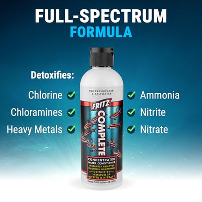 Fritz Complete – Concentrated Water Conditioner/Tap Water Dechlorinator, Instantly Detoxifies Chlorine, Chloramines, Heavy Metals, Ammonia, Nitrite/Nitrates, for Fresh and Saltwater (8 oz) - size: 8-Ounce