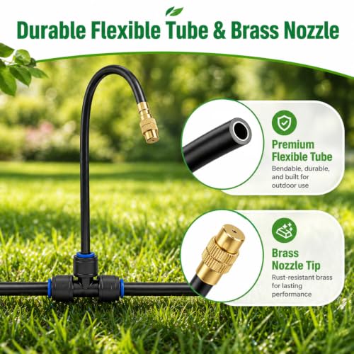 120Ft 1/4" Drip Irrigation System, 360° Adjustable Brass Nozzles, Save 80% Watering Garden Kit, DIY Tool-Free Quick Connect Sprinklers for Outdoor Plants, Landscape, Raised & Flower Beds, Greenhouse - size: 120 feet