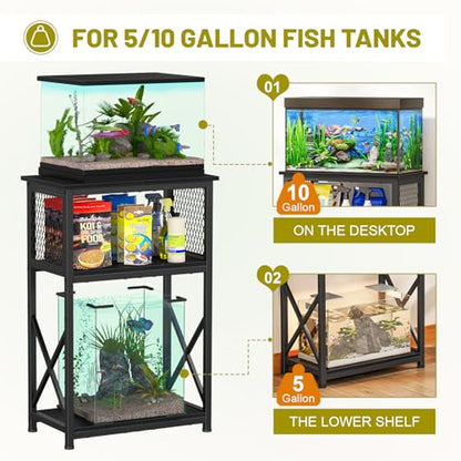 Snughome 10 Gallon Aquarium Stand with Storage, 3 Tier Heavy Metal Fish Tank Stand Shelf 20.47" x 11.42" x 30.91", Black - color: Black