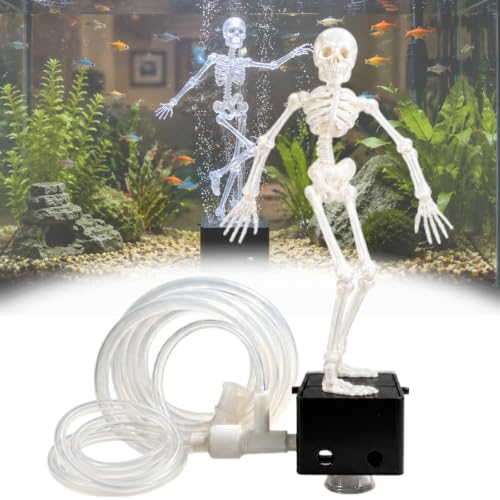 Dancing Skeleton Aquarium Bubbler with Quiet Air Pump, Complete Fish Tank Bubbler Decorations Kit, Adjustable 3D Printed Skeleton Fish Decor for Family-Use，Without Pump