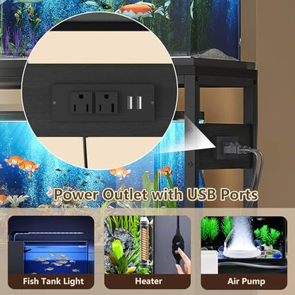 Heybly 20-29 Gal Fish Tank Stand with Drawer, Power Outlet,330lbs HAS001SG | Aquarium Stand,Heavy Duty Metal Frame for Fish Tank, Turtle & Reptile Terrarium, 31.5" x 15.7" Top, Rustic Gray - color: Greige, size: 20-29 gal