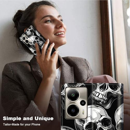 for Cricket Outlast 5G 2024 Wallet case with RFID Blocking Credit Card Holder Kickstand, Folio Flip PU Leather Shockproof Protective Cover for AT&T Motivate Pro 5G, Pattern of Skulls - color: Pattern Of Skulls