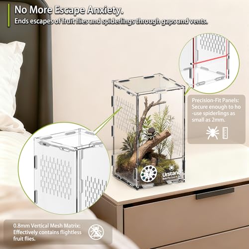 Jumping Spider Enclosure, Front-Opening Acrylic Spider Terrarium with Magnetic Door, Laser-Cut Biomimetic Ventilation System, Escape-Proof for Feeder Insects - size: 4.3"x4.3"x7.8"