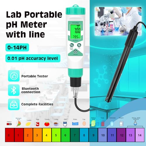 Smart pH Meter for Water, pH Measurement with pH Calibration Solution Kit | Monitor pH,pH Test Meter with 1.2 separate Electrode Cord，pH Testing for Hydroponic Setups/Fermented Canned Food/Pool