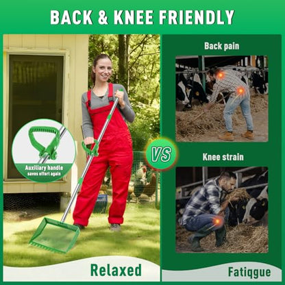 Large Chicken Poop Scooper: 2-in-1 Metal Pooper Scooper & Rake Adjustable 62" Long Handle Stainless Steel Sand Sifting Litter Shovel Chicken Coop Scoop Cleaning Tool for Goat Yard Bright Green - color: Bright Green