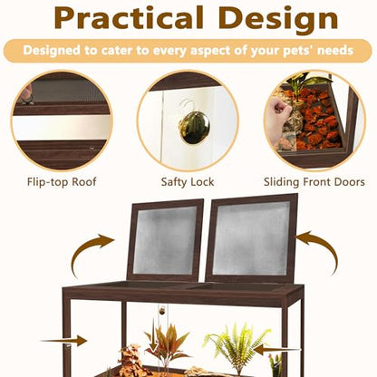 Retile Tank,Bearded Dragon Tank,Lizard Tank with Metal Mesh Roof Door, Acrylic Panel Snake Tank with Lock Design - color: Walnut, size: 27 Gallons