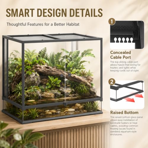 Erinnyees 74 Gallon Tall Reptile Terrarium, Large Vertical Reptile Enclosure with Front Opening Doors, Top Screen Ventilation, Raised Base and Cable Port for Crested Geckos, Anoles and Tree Frogs - size: 74 Gallon
