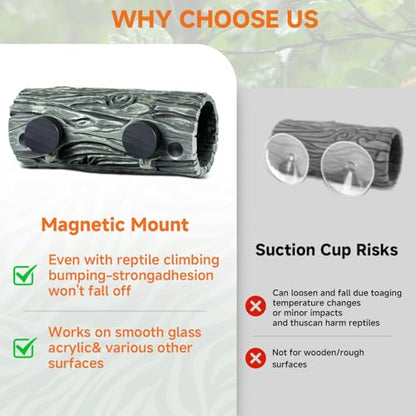 Magnetic Crested Gecko Hide - Resin Hollow Log Cave, Reptile Hide Cave, Reptile & Amphibian Habitat Hideouts, Climbing Toy Reptiles Tank Accessories Terrarium Decor