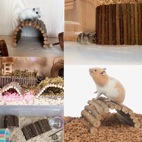 Hamster Bridge Rat Ladder Wooden Bridge Toy for Small Animals Cage Wood Ladder Natural Hideout for Guinea Pig Chinchilla Ferret Reptile (Pack of 4) (4ladder) - size: 8.0"L x 4.0"W