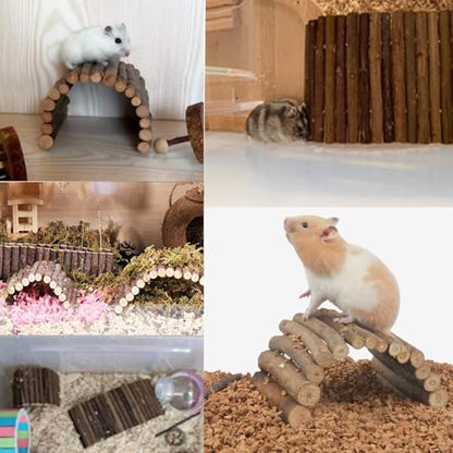 Hamiledyi 4PCS Hamster Bridge Wooden Bridge Toy Rat Ladder Natural Wooden Hideout Tunnel Ladder Hamster Cage Accessories Chew Toys for Guinea Pig Rat Chinchilla Reptile - size: 8.7" × 3.95" (4 pcs)