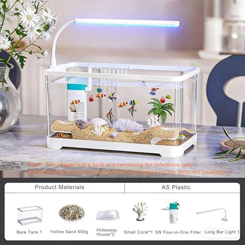 Aquarium Starter Kits, Desktop Small Acrylic Fish Tank,Silent & Self Cleaning Aquarium Tank, Modern Compact Transparent Tank for Betta Shrimp Goldfis-h(Small) - color: Small