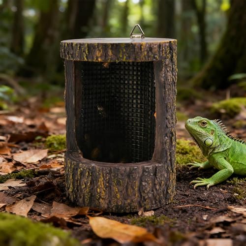 Reptile Feeders Drop-Resistant Food Bowl | Simulated Tree Stump Design Reptile Supplies with Hooks for Small Pets Lizards Geckos Frogs Terrarium